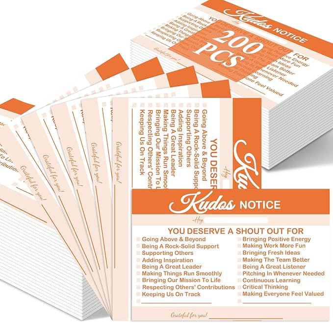 Motiskyy 200 Count Kudos Cards Positive Shout out Cards for Staff Teachers Students Employees Office Appreciation Yellow Recognition Reward Card for Class School or Work Bulletin Board