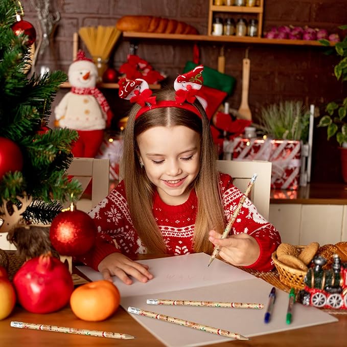 Whaline 36Pcs Christmas Pencils with Erasers Cute Gingerbread Man Writing Pencil Cartoon Christmas Wood Pencils for Winter Xmas Stationery Gift Party Favors