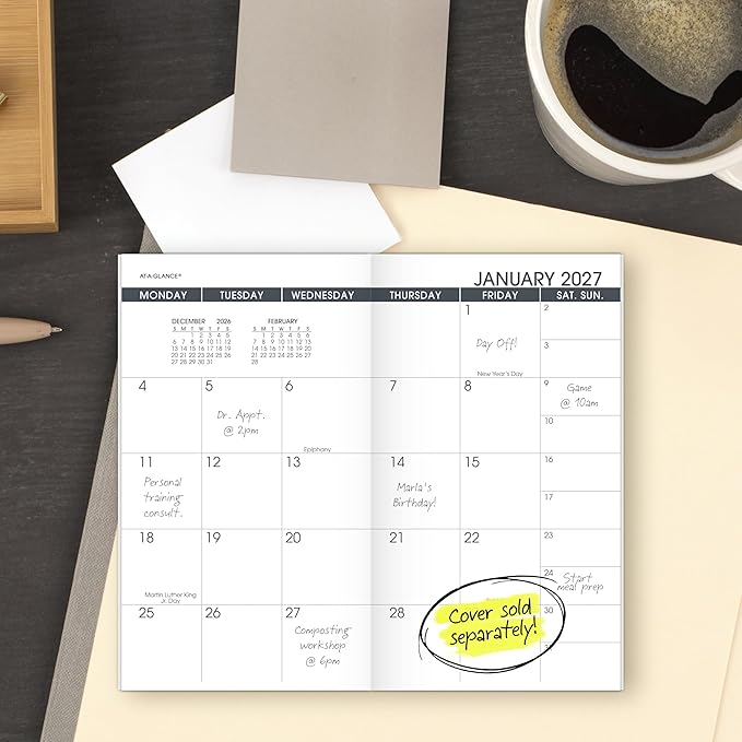 AT-A-GLANCE 2027 Monthly Planner Refill for 7006405, 13-Month Jan-Jan, 3.5" x 6", Pocket Size, Unruled Blocks (709061027)