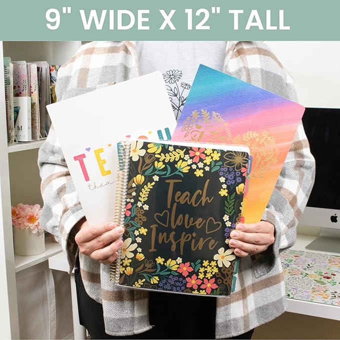bloom daily planners 2025-2026 Academic Year Teacher Planner & Calendar - 7 Period Lesson Plan Organizer Book for Classroom or Homeschool - 9" x 11" (Interchangeable Cover) - Bold & Bright