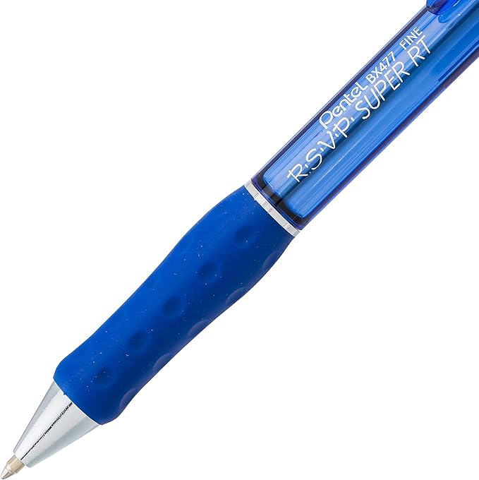 Pentel RSVP Super RT Ballpoint Pen, (0.7mm) Fine Line, Blue Ink, Pack of 2 (BX477BP2C)