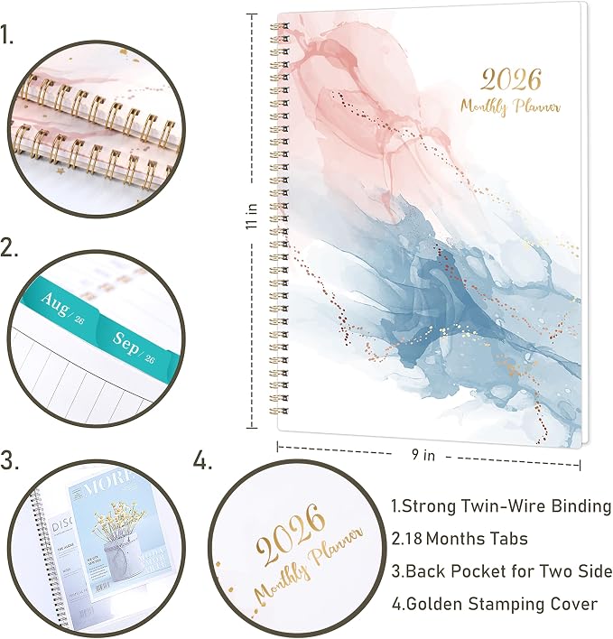 2026 Monthly Planner - 2026 Planner from January to December, Calendar Planner with Tabs, Inner Pocket, 8.5‘’ x 11‘’