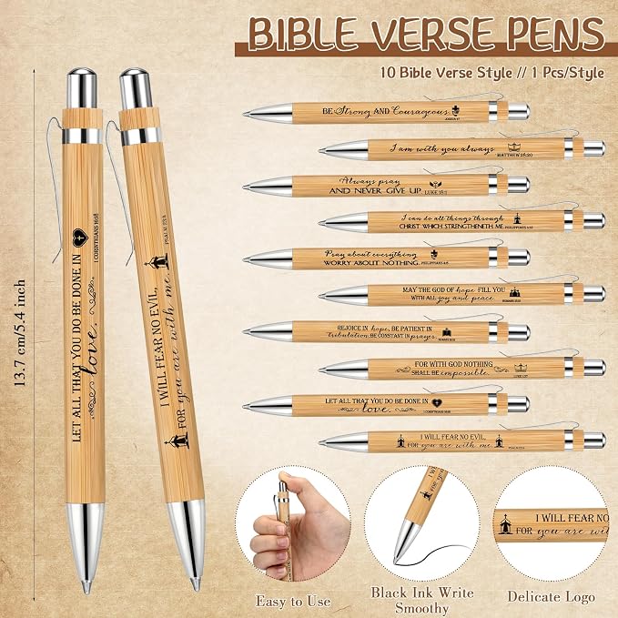 Feifeiya 10 Set Father's Day Church Gifts Bulk Bible Verse Pens with Scripture Bracelets & Religious Bookmarks, Fathers Day Christian Gifts for Men Dad Sunday School Study Bible Devotional Supplies