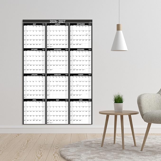 2026-2027 Yearly Wall Calendar - Calendar 2026-2027, July 2026 - June 2027, 34.4" x 22.8"(Open), Yearly Wall Calendar 26-27, Vertical Layout, Double-Sided Round Stickers, Large Calendar - Black