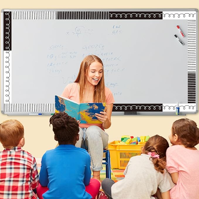 Magnetic Bulletin Board Borders - 24pcs Black White Border Decoration Set for Classroom, Back to School Bulletin Board Trim Frame Decor for Chalkboard Blackboard Teacher Office Supplies