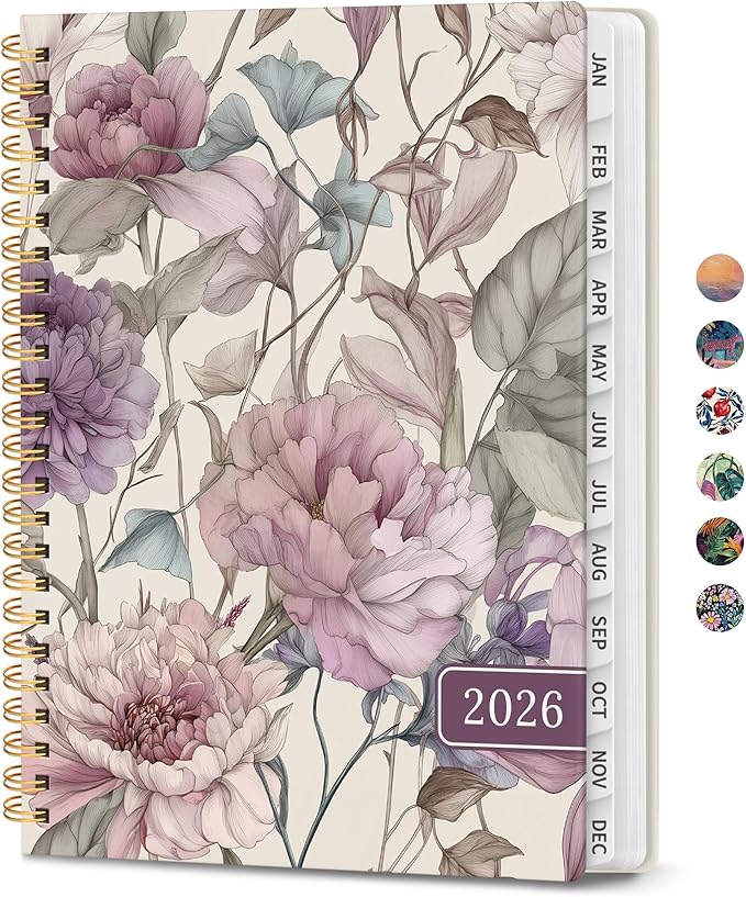 2026 Planner, Weekly and Monthly Calendar Planner for Women, Jan 2026 - Dec 2026, Hardcover Planning Agenda book with Tabs, Spiral Bound, Inner Pocket, Perfect for School Office Supplies, 8.5" x 11" - Soft Peony