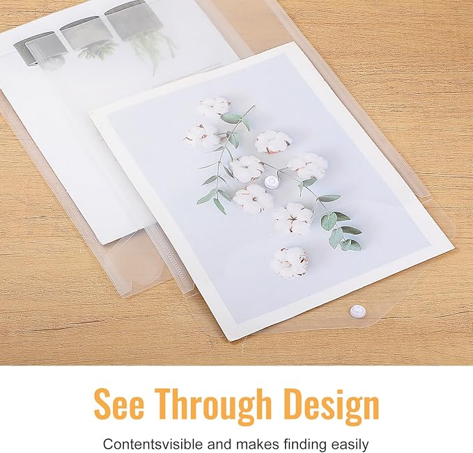 50 Pcs 9"x12" Clear Plastic Envelopes with Snap Closure, Heavy-Duty Plastic Document Envelope & File Folder for Organizing Papers (9.25"x12.8")