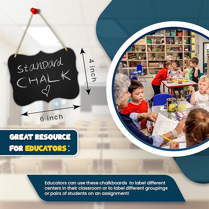 Hanging Acrylic Chalkboard Signs 4x6 - Double Sided for Standard Chalk & Other Side for Liquid Chalk Marker- Memo Message Sign - Mini Blackboard - for Crafts - Menus - Florists - Events (12)
