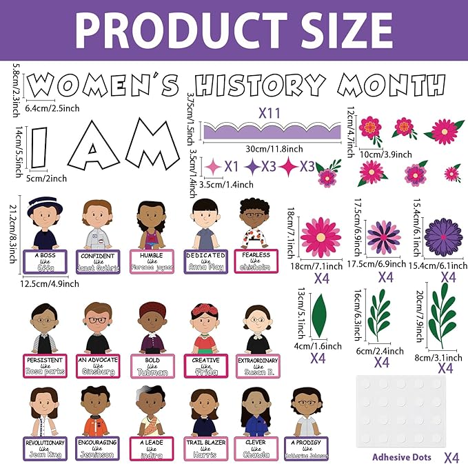 Naozinebi 87Pcs Women’s History Month Bulletin Board Decorations Inspirational Bulletin Board Set I Am Cutouts Decor Influential Women in History Cutouts for School Office Home Teacher Wall Supply