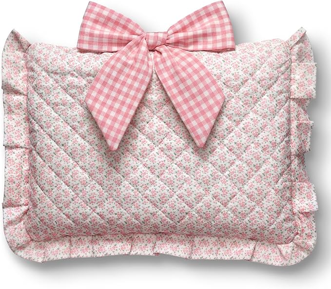 Honoson Quilted Bow Bible Sleeve Cover Case Padded Protector Washable Bible Bag Pouch Christian Gift for Women Girls Book Lover Gifts(Pink Floral)