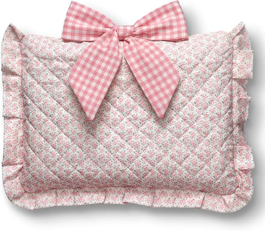 Honoson Quilted Bow Bible Sleeve Cover Case Padded Protector Washable Bible Bag Pouch Christian Gift for Women Girls Book Lover Gifts(Pink Floral)
