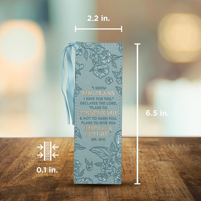 Christian Art Gifts Premium Vegan Faux Leather Scripture Bookmark for Women: I Know The Plans I Have For You - Jeremiah 29:11 Inspirational Bible Verse, Heat-Debossed, Reading Accessory w/Tassel, Teal