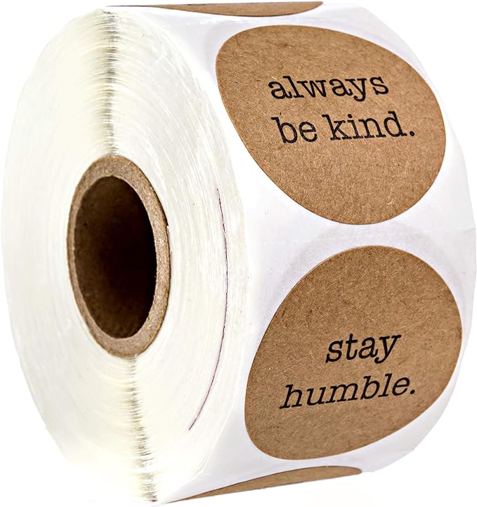 Be Kind Kraft Stickers / 500 Motivational Uplifting Stickers / 6 All Occasion Good Human Label Designs / 1.5" Round Brown Kraft Envelope Seals/Made in The USA
