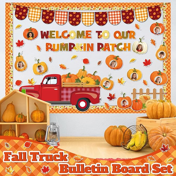 Containlol Fall Thanksgiving Bulletin Board Set Autumn Harvest Classroom Decorations Cutout for Door Wall School Supplies(Colorful,Pumpkin Truck)