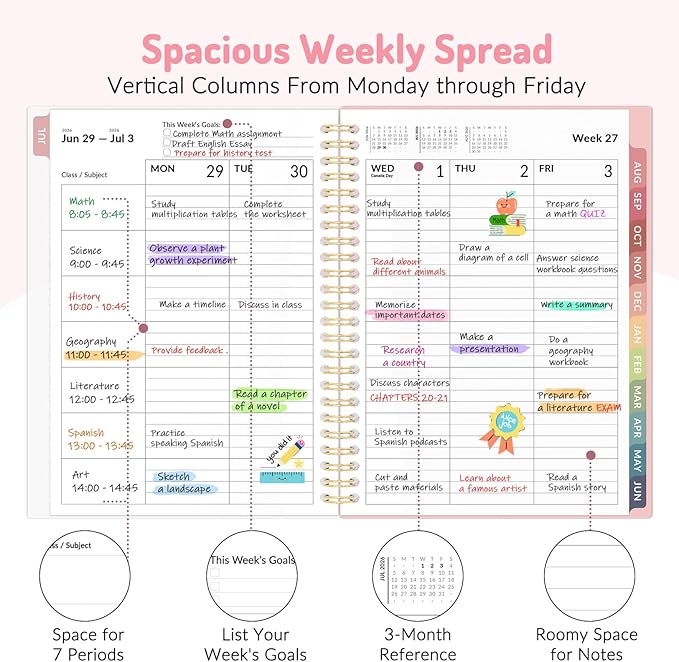 Teacher Planner 2026-2027, Forvencer Academic Planner 2026-2027, Jul 2026 - Jun 2027, 6.3" x 8.5", Weekly & Monthly Planning Book with 7 Periods, School Agenda for Teacher Student, A5,Black