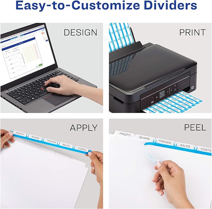 Avery 5 Tab Plastic Dividers for 3 Ring Binder, Easy Print & Apply Clear Label Strip, Index Maker Customizable Frosted White Tabs, 5 Sets (12449) (Pack of 5)