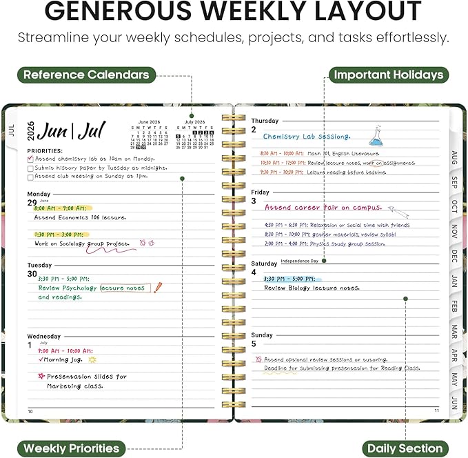 Planner 2026-2027, Academic Year Monthly and Weekly Calendar Planner, Jul 2026 - Jun 2027, Hardcover Teacher Student Planning Agenda book with Tabs, Perfect for School Office Supplies, 6.3" x 8.5" - Colorful Painting