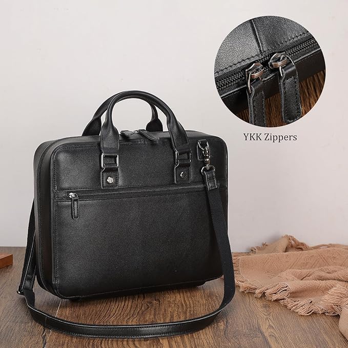 Polare Napa Leather Bible Cover Bag with Handle & Strap, Large Bible Carrying Case Organizer for Church Bible Study, Premium Christian Gift for Men and Women (Black)