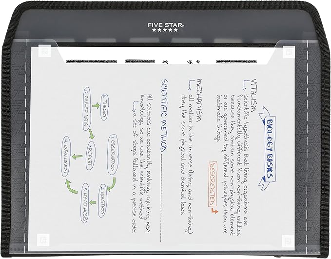 Five Star Expanding File Organizer + Study App, 7-Pocket Accordian File Organizer, Zipper Closure, Holds 8-1/2" x 11" Paper, Black (72709)