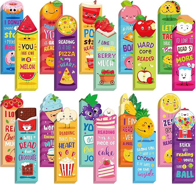 Lincia 180 Pcs Scratch and Sniff Scented Bookmarks Bulk for Kids Assorted Fruit Food Theme Smelly Bookmarks for Classroom Students Teens Food Lovers 20 Styles