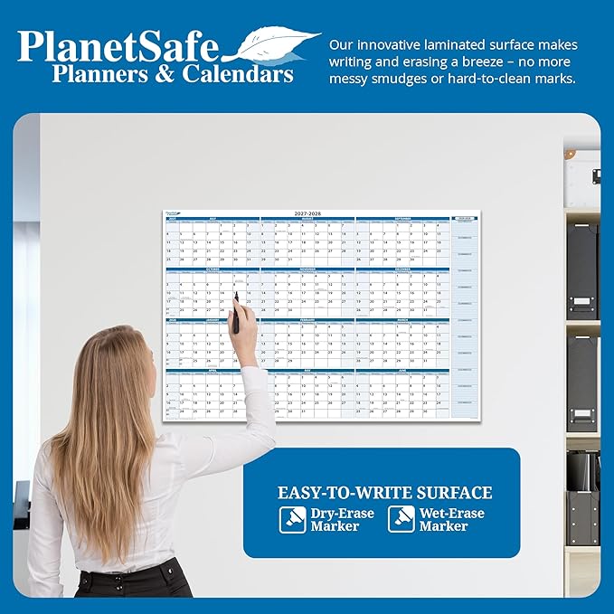 2028-2029 Fiscal Horizontal Premium Dry-Erasable Wall Calendar July to June 32" x 48" Marker and Eraser included
