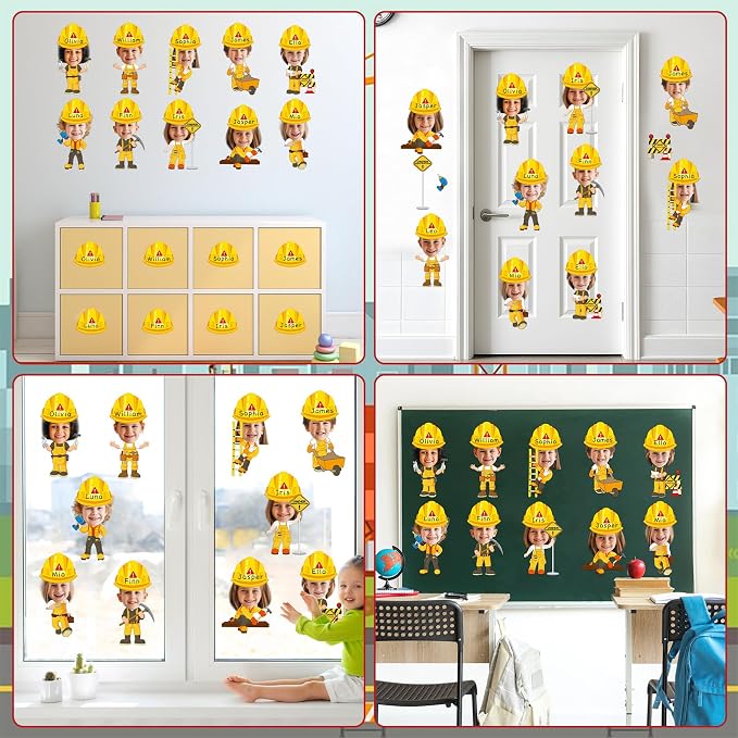 60pcs Construct Theme Cutouts Construction Helmet Bulletin Board Decorations Construct Paper Cut-Outs Classroom Decor for Boy Girl Classroom DIY Craft Photo Kindergarten Preschool Wall Door Supplies