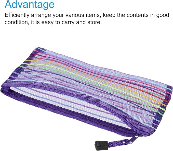 MECCANIXITY Mesh Zipper Pouches, B6 Colorful Pencil Case Document File Bags Storage Organizer for Office Supply Travel Accessory, Purple Pack of 6