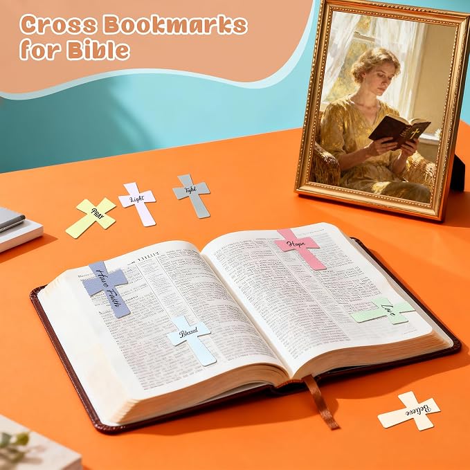 Magnetic Cross Bookmarks with Bible Verses, 48 Pcs Christian Bookmarks Bulk Set - Inspirational Religious Magnetic Bookmarks for Bible Study, Church, Easter & Mother‘s Day Gifts (Solid color)