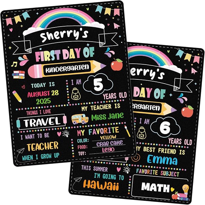 FaCraft First Day of School Sign-11x14 Double Sided Back to School Signs First and Last Day of Kindergarten Chalkboard Sign Preschool Pre k Signs Board Reusable Photo Prop for Kids Girl Boy Photo Prop
