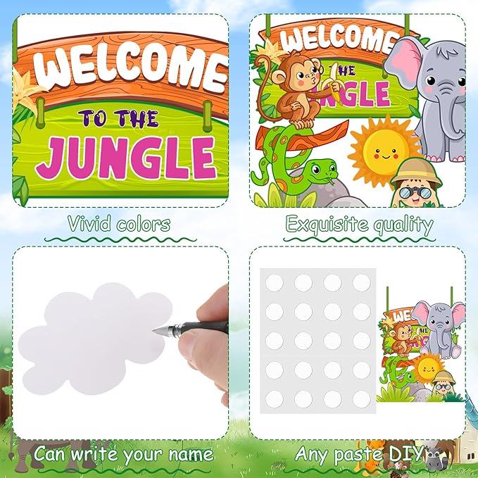 103 Pcs Jungle Bulletin Board Set Welcome to the Jungle Animal Bulletin Board Decorations Monkey Elephant Forest Cutouts Educational Classroom Wall Decorations