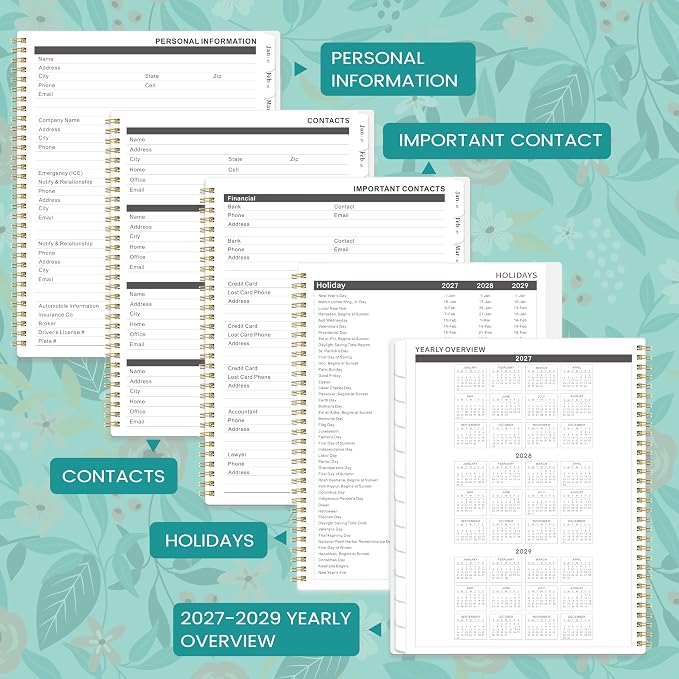 2027-2028 Monthly Planner - 2 Year Planner 2027-2028, Jan. 2027 - Dec 2028, 9" x 11", 2 Year Calendar 27-28 Monthly Planners with Tabs, Back Pocket, Twin-wire Binding - Floral