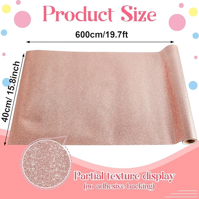 gisgfim Glitter Bulletin Board Roll Sparkle Bulletin Board Background Glitter Poster Paper Gift Wrapping DIY Art Crafts Non Fading Wallpaper for Home Office Classroom Decor 16" x20ft, Blush