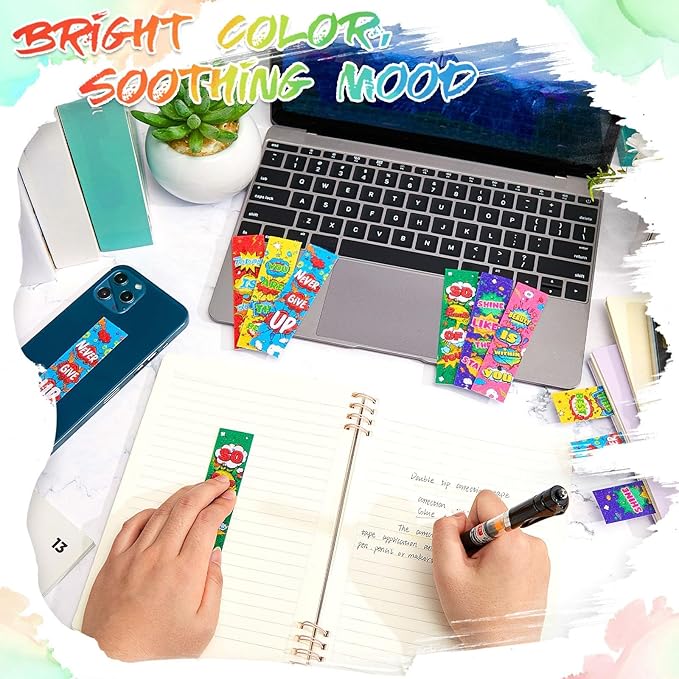Gersoniel 36 Pcs Anxiety Sensory Stickers Strips Adhesive Textured Mental Health Calm Stickers Mindfulness Fidget Decals Stress Anxiety Relief Items for Therapy Office Desk(Hero Style)