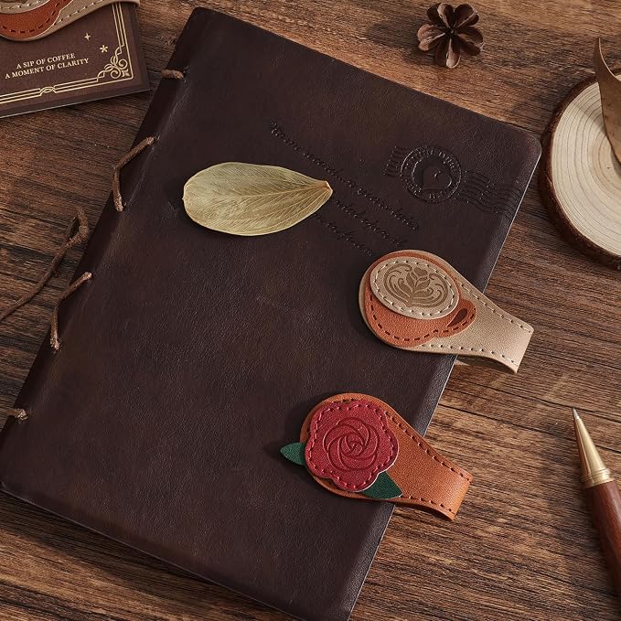2PCS Vintage Magnetic Leather Bookmark, Leather Magnetic Bookmarks for Women, Magnetic PU Bookmarks Clip Book Accessories