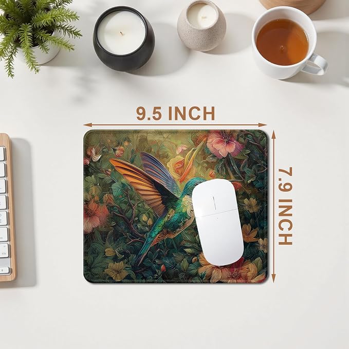 Vintage Floral Hummingbird Mouse Pad, Hummingbird Gifts for Women, William Morris Inspired Cottagecore Flower Humming Bird Mouse Pad for Home Office Computer Gaming Desk Essentials, 9.5x7.9 Inch