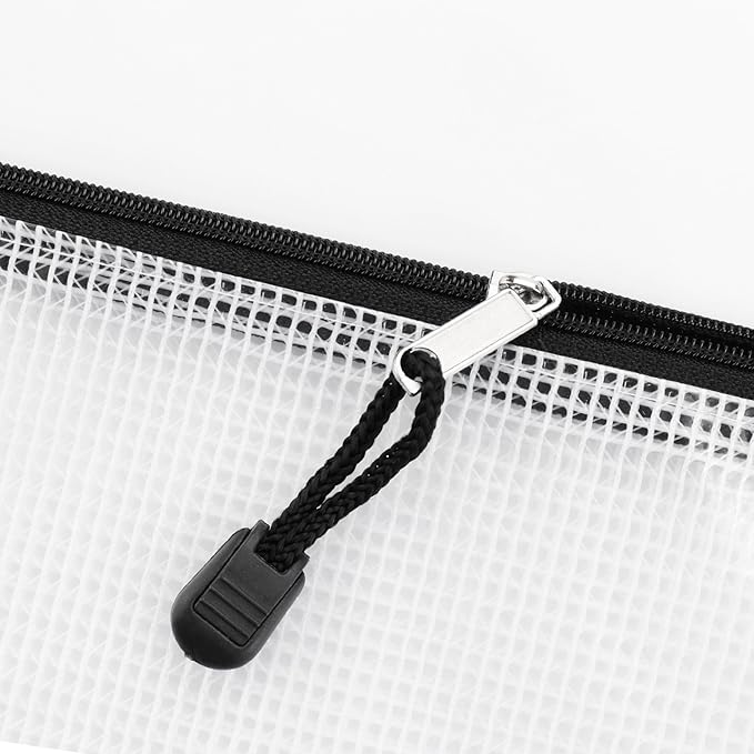12 Pieces Black Zipper Pouch Zipper File Bags Mesh File Folders with Grid Travel Pouch, 6 Sizes