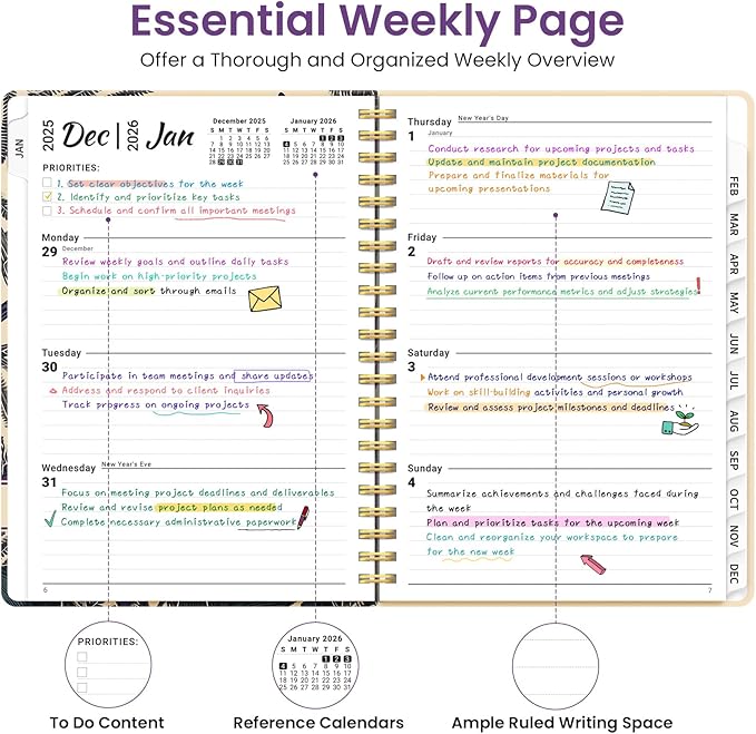 2026 Planner, Weekly and Monthly Planner for Women, Jan 2026 - Dec 2026 Pretty 2026 Calendar Planner with Monthly Tabs, Inner Pocket, Spiral Binding, Perfect for Office Home School - 6.3" x 8.5", Iris Bird