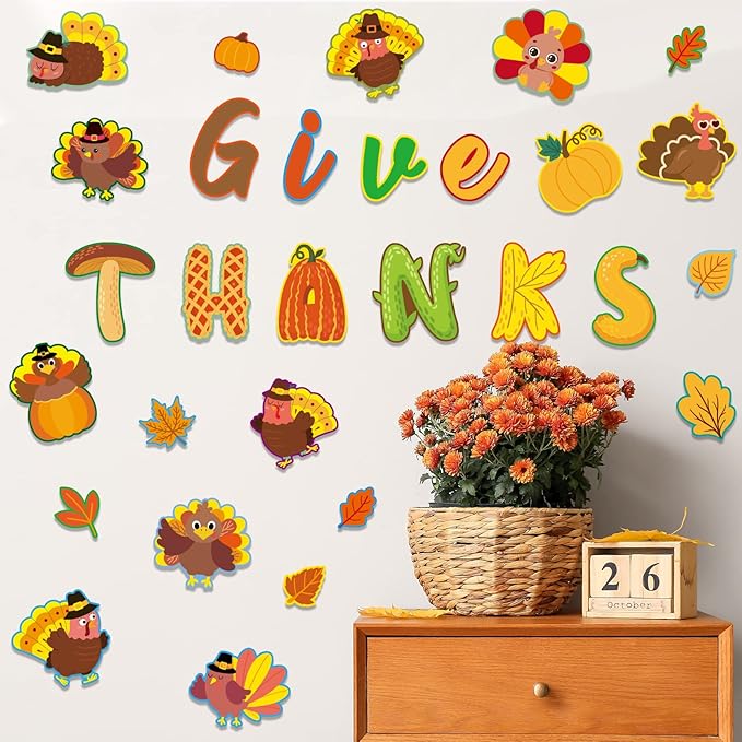 Thanksgiving Cutouts Fall Turkey Maple Leaves Pumpkin Classroom Bulletin Board Decorations Give Thanks Theme Party Supplies for Autumn Theme Party Toddler Kids Students Classroom Decors