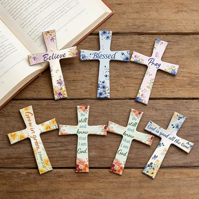 Wxiben Cross Magnetic Bookmarks Gifts - 32 Pcs Christian Floral Magnet Book Page Markers Bible Verse Religious Bookmark Clips for Women Men Book Lovers Reader Office Supplies