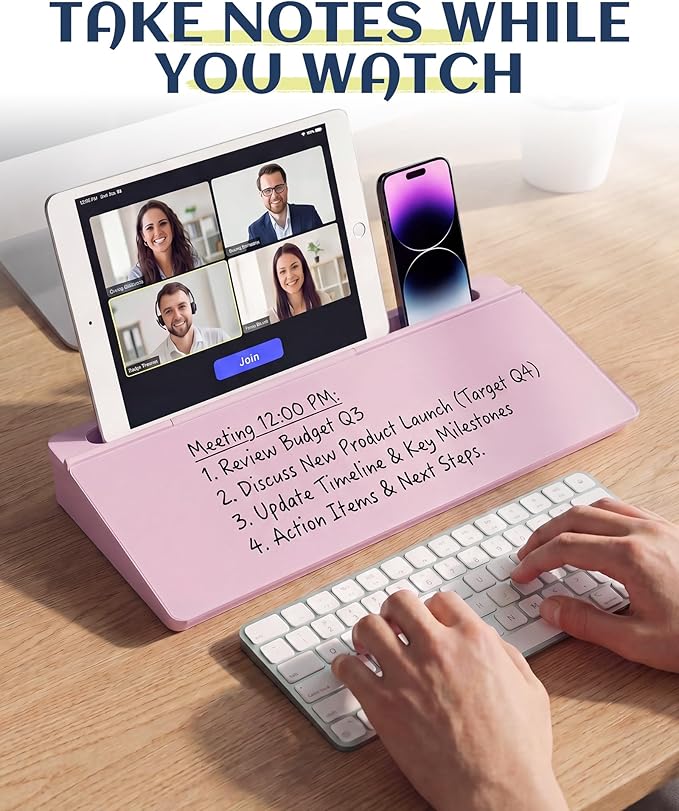 Glass Desktop Whiteboard, Dry Erase Board with Marker Holder, Computer Monitor Message Board and Desk Organizer for Home, Office and School Supplies (Pink)