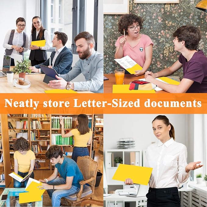 pmybupo 50Pcs Yellow with Pockets-2 Pocket Folders for Documents,Cute Paper Folders for Filing Cabinet,School,Office,Resume Portfolio