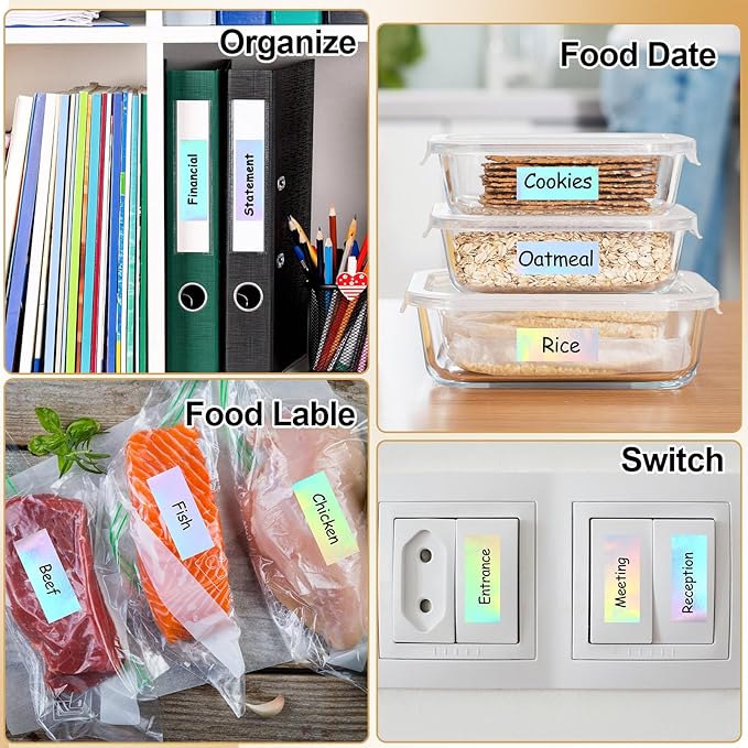Gersoniel 1600 Pcs Label Tapes Compatible with D30 Label Printer Laminated Labeling Stickers Thermal Labels for Home Office(Holographic Silver,15 x 40 mm)