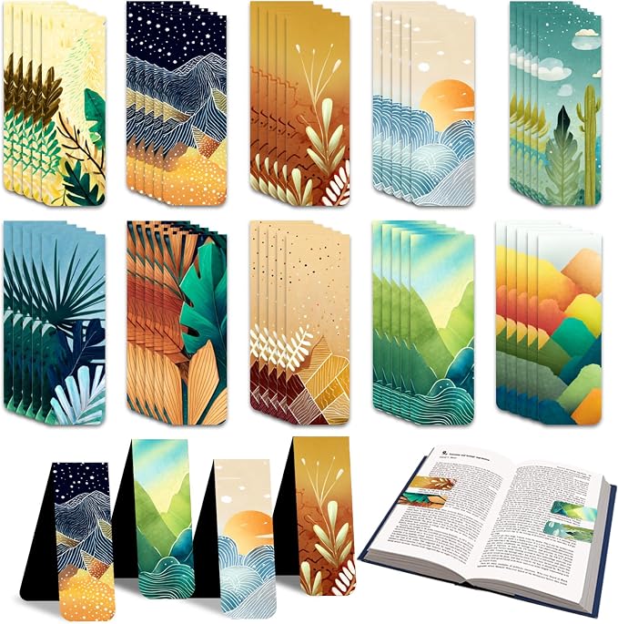100 Pcs Magnetic Bookmarks Bulk, Cute Magnet Bookmark Page Clips - Magnetic Book Marks for Reading, Book Lovers, Teacher, Students, Women, Men – Party Favors, Teacher Gift, Bookmark Gift (Scenery)
