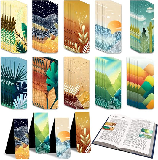 100 Pcs Magnetic Bookmarks Bulk, Cute Magnet Bookmark Page Clips - Magnetic Book Marks for Reading, Book Lovers, Teacher, Students, Women, Men – Party Favors, Teacher Gift, Bookmark Gift (Scenery)