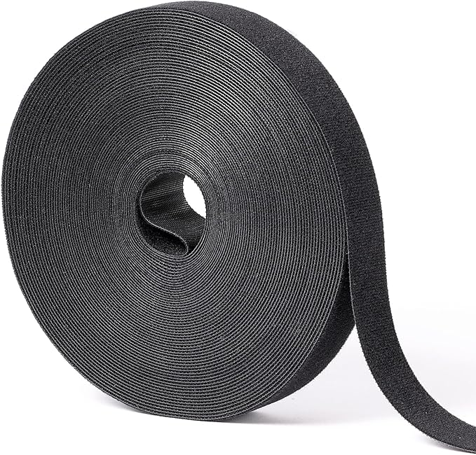 1 in x 60 ft Hook and Loop Roll | Double-Sided Strips, Self-Gripping Straps | Reusable Multi-Purpose Wrap Fasteners for Home, Office, Data Center, and More