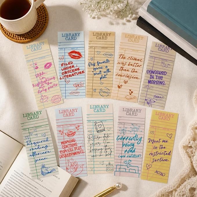 Vintage Bookmarks Bulk Gifts - 100 Pcs Funny Library Card Bookmark for Women Girls Book Lovers Students Birthday Graduation Gift Retro Romance Page Clips School Office Reading Accessories