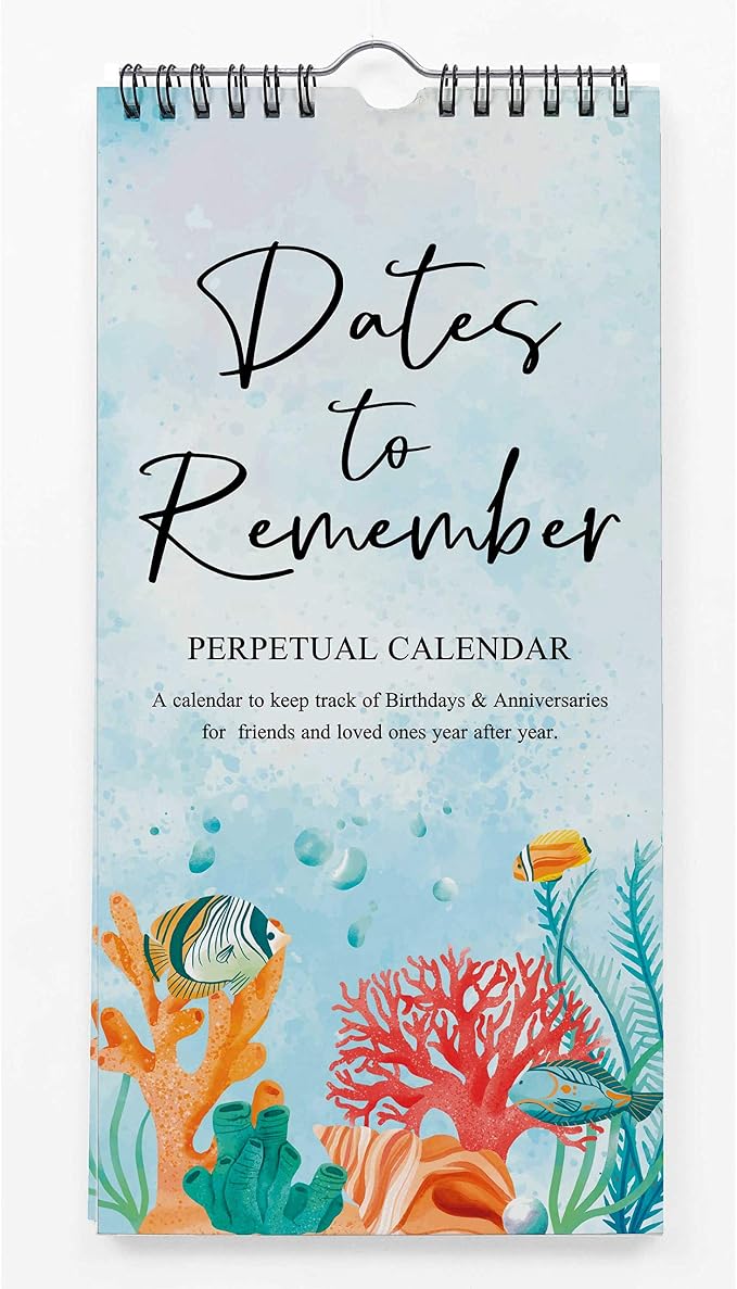 Aquatic Perpetual Calendar Birthday Wall Hanging Anniversary Special Event Reminder Calendar Book Journal Stationary Wall Hanging Birthday Gift Card Planner Organizer