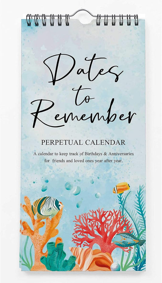 Aquatic Perpetual Calendar Birthday Wall Hanging Anniversary Special Event Reminder Calendar Book Journal Stationary Wall Hanging Birthday Gift Card Planner Organizer