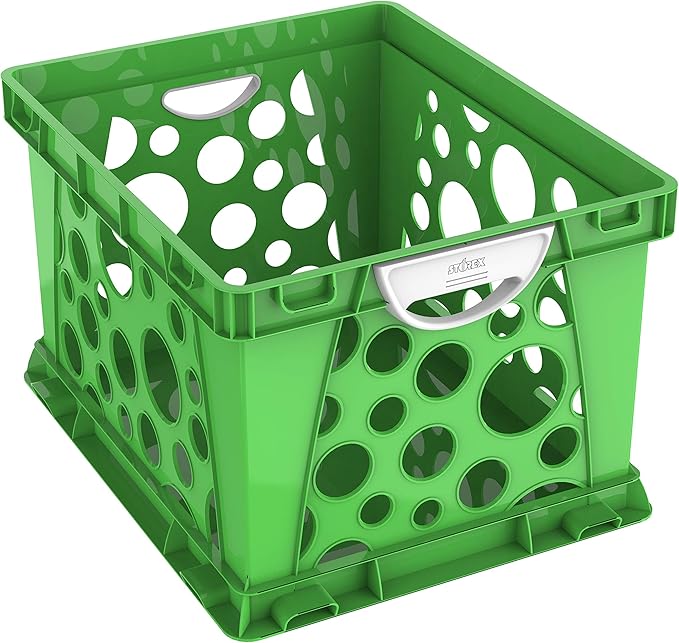Storex Premium File Crate with Molded Handles – Letter and Legal Document and Folder Storage, Classroom Green 3-Pack (61458U03C)