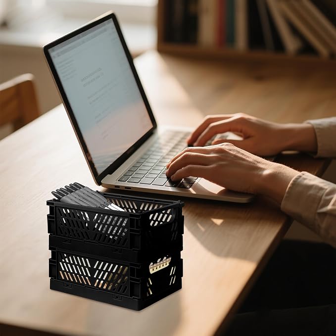 6 Pack Mini Foldable Small Plastic Baskets for Organizing and Storage，Collapsible Storage Crates,Mini Bins for Home Kitchen Bedroom Bathroom Office (Black, Small 6x4x2.2)